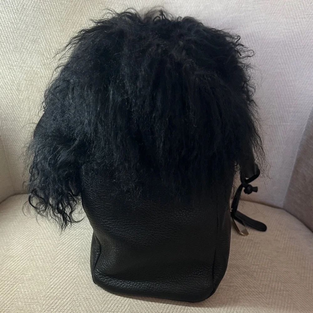 Aqua Madonna Elegant Black Satchel with Plush Fur Trim